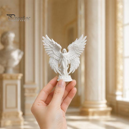Delikatny Anioł Dekoracja Figurka Drukowana 3D z Dużymi Skrzydłami, Biała Matowa Statua, Wykończenie Kolekcjonerskie Estetyczna Minimalistyczna Rzeźba do Domu Biura