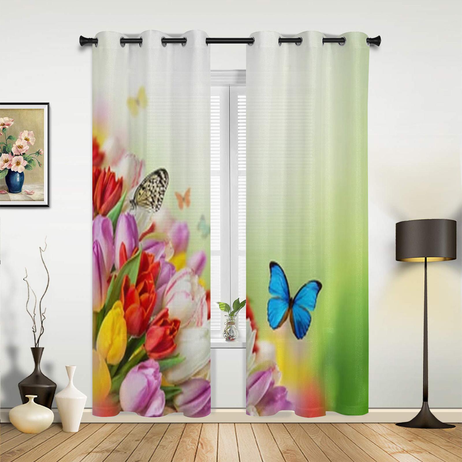 Букет тюльпанов цветы с бабочками оконные шторы для гостиной роскошный декор спальни — фото 4