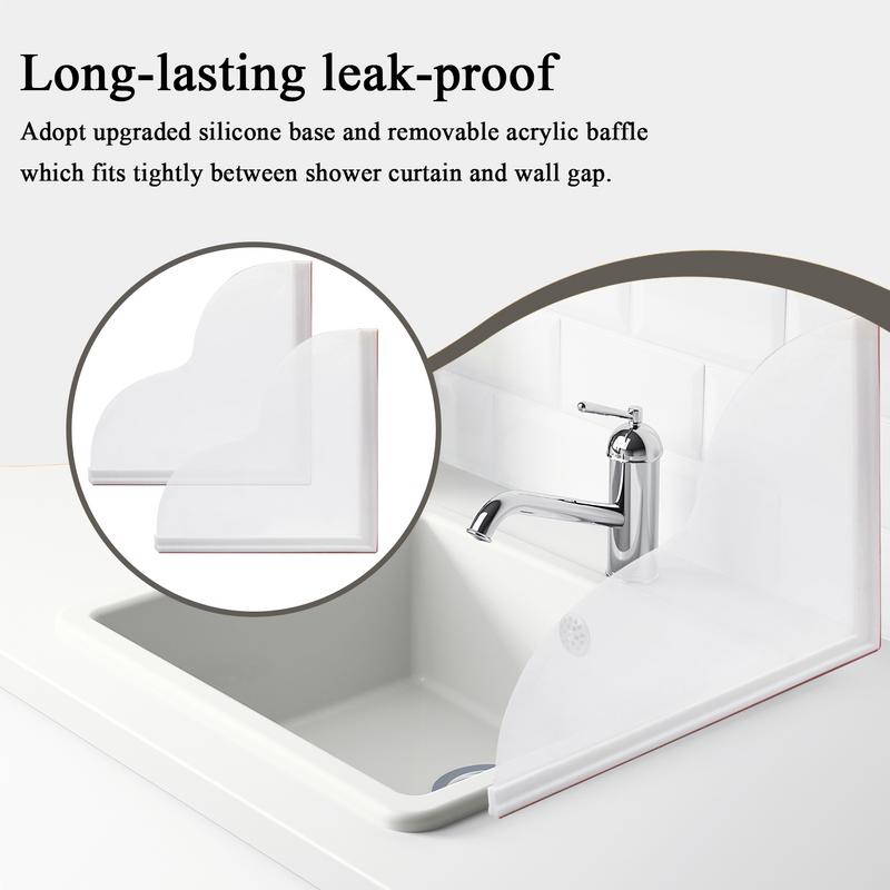 2pcs Upgraded silicone base with removable acrylic baffle Double waterproof barrier Shower Corner Bathtub Water Retainer