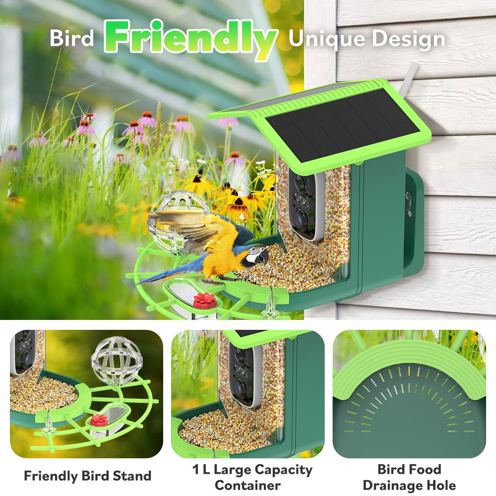Bird Feeder Camera 4MP 2K HD Bird Video Capture WiFi Solar Powered Camera Battery with Solar Panel, Instant Alerts, Birdwatching