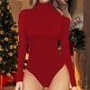 Women's One-piece T-shirt Slim Long Sleeve Half High Neck Solid Color Jumpsuit Top