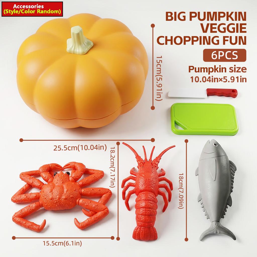 Kids's Kitchen Toy Set Simulated Fun Fruit Cutting Seafood Set Pumpkin Storage Box Detachable Large Capacity Halloween Gifts