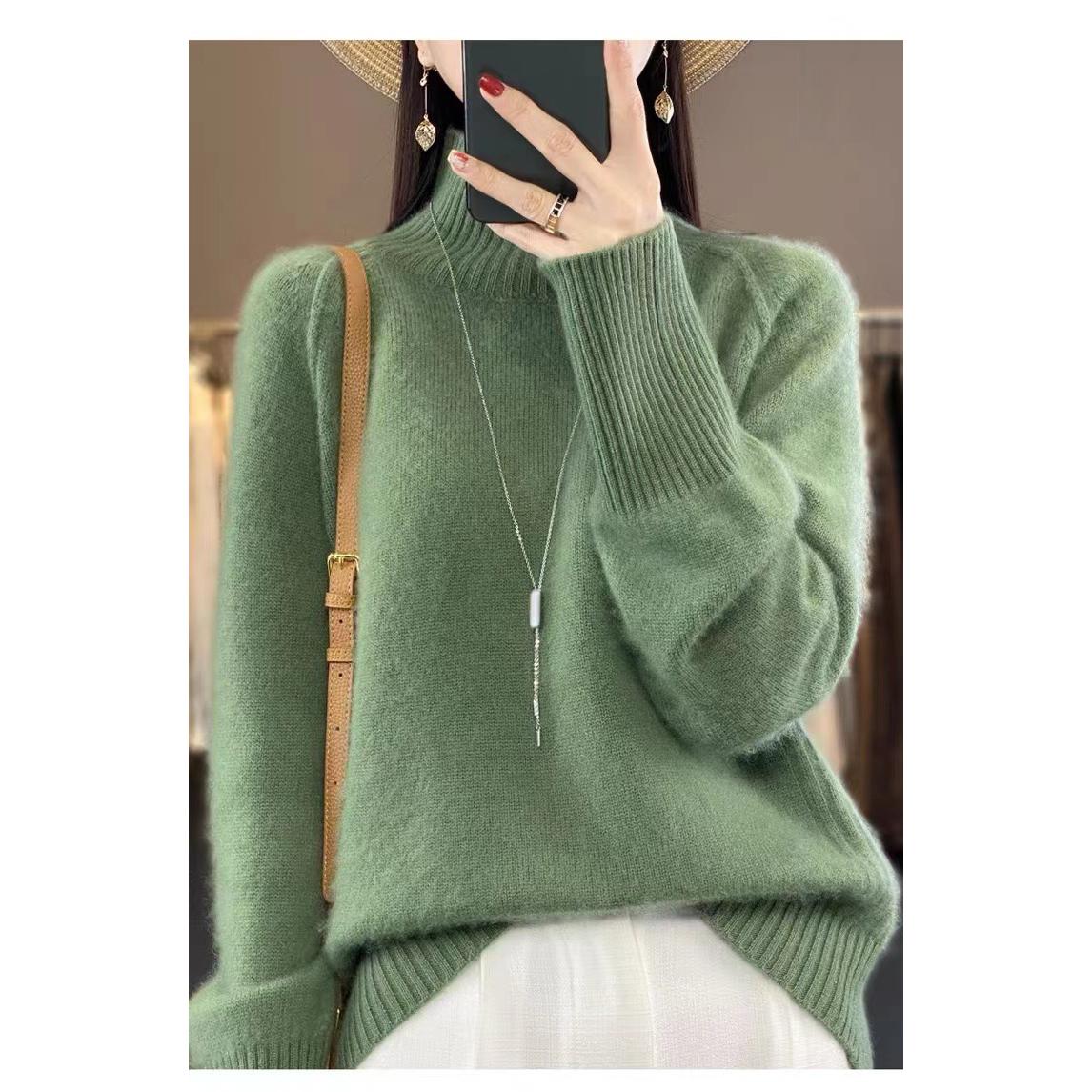 

Кашемировый свитер с воротником, женский, осень-зима, разрез, ленивый свитер, мягкий XS зелёный