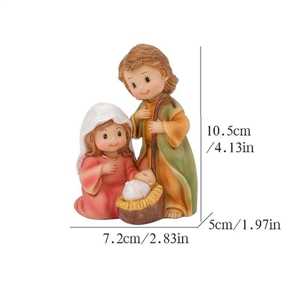 Statue de la Sainte Famille Petite Figurine de Noël en Résine Décor de Bureau Statuette Religieuse de Table pour Bibliothèque Appui de Fenêtre Étagère à Livres