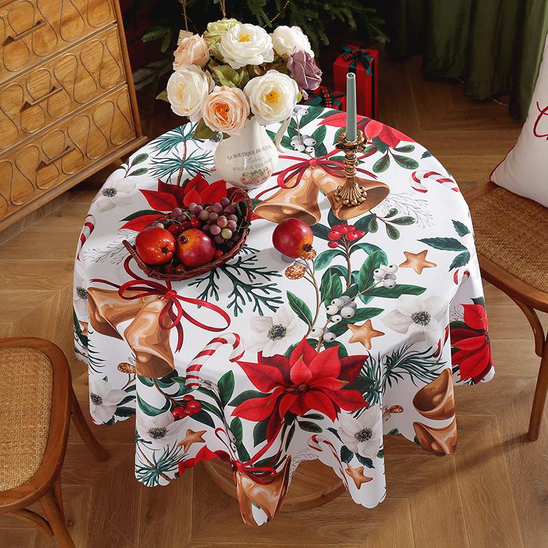 Față de Masă Rotundă Roșie cu Moș Crăciun pentru Bradul de Crăciun, Impermeabilă, Decorațiuni de Sărbători pentru Cină Acasă