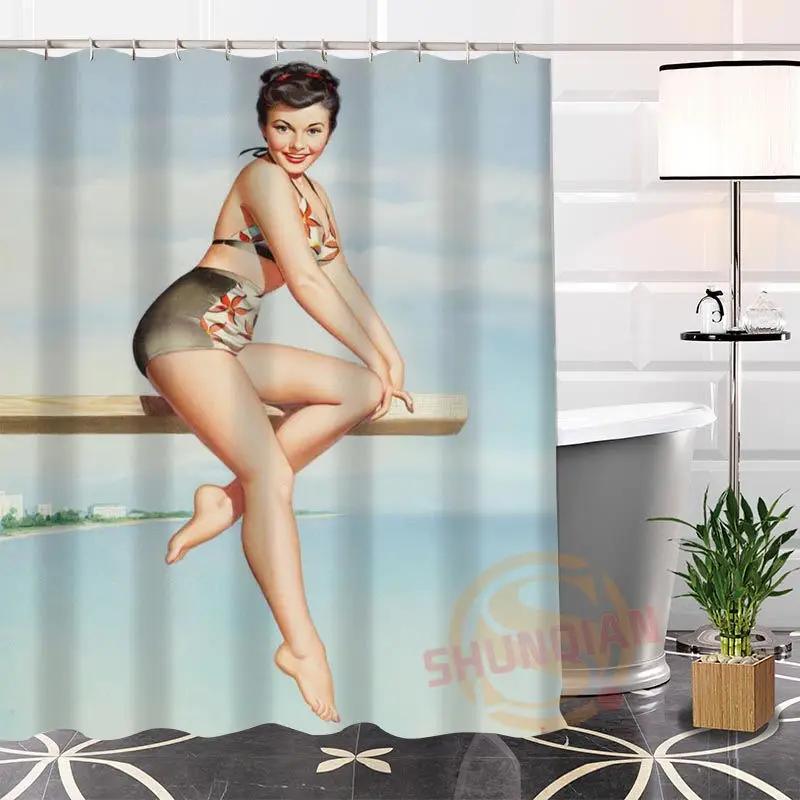 Eco-Friendly Custom Unique Pin Up Girl Modern Shower Curtain Bathroom Waterproof For Yourself H0220-54