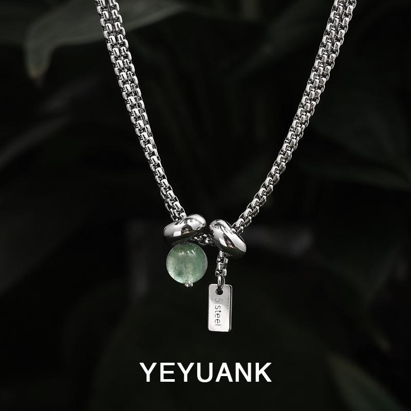

Nohara Aoi Trendy Double-Layer Natural Stone Titanium Steel Necklace for Men and Women
