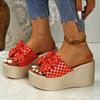 Fashion Bowknot Decor Chunky Platform Sandals Women Fashion Plaid Pattern Wedge Heel Sandals Woman Summer Thick Bottom Beach Slippers