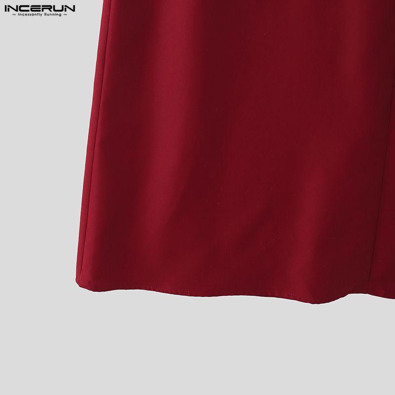 INCERUN Men Long Sleeve Front Zip-up Solid Color Casual Loose Long Tunic Tops