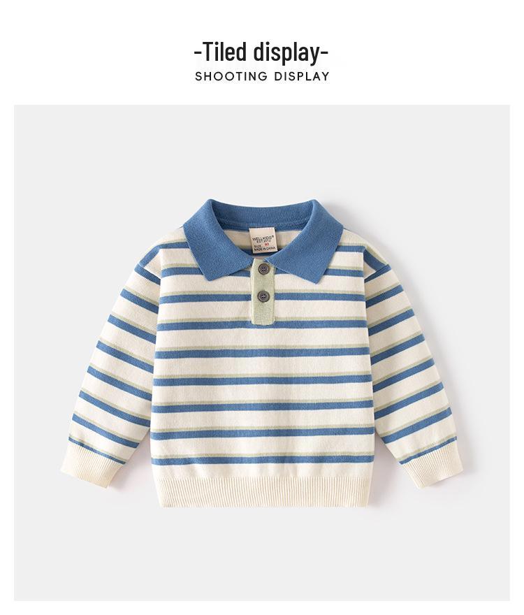 Boys' Striped Lapel Sweater for Spring & Autumn