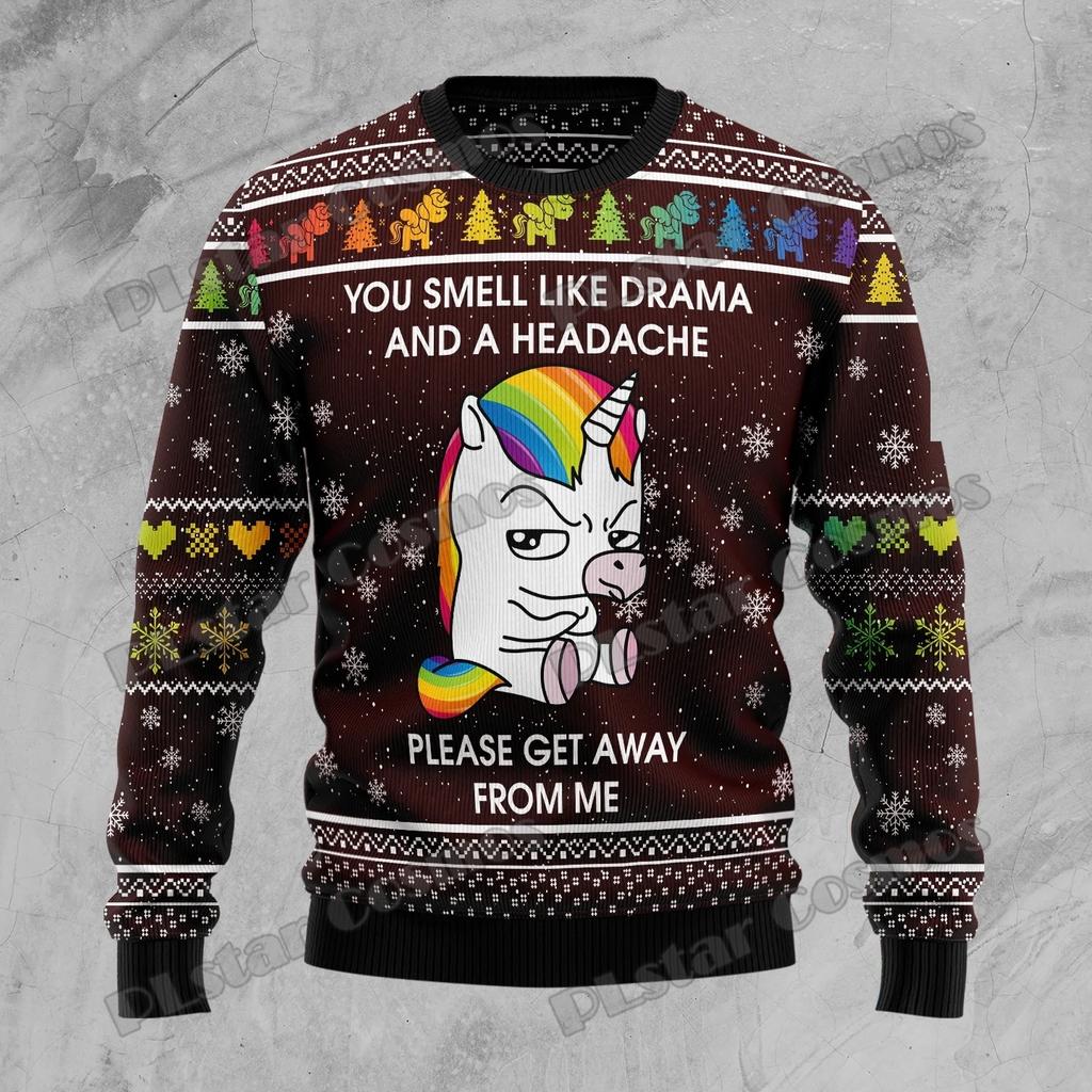 PLstar Cosmos Unicorn Merry Christmas 3D Printed Men's Ugly Christmas Sweater Winter Unisex Casual Knit Pullover Sweater ZZM35
