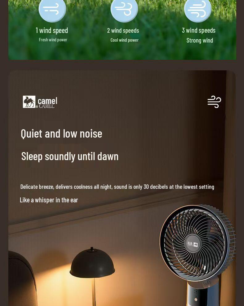 Camel USB Rechargeable Quiet Floor Fan - Energy-Saving Mechanical Model for Home