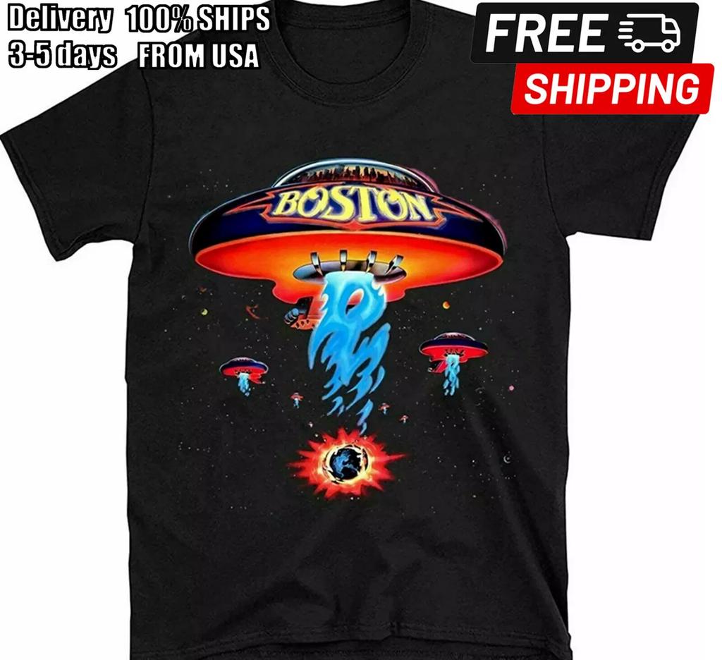 Boston Band T shirt Spaceship Rock Band Tee Funny Black Vintage Gift Men Women