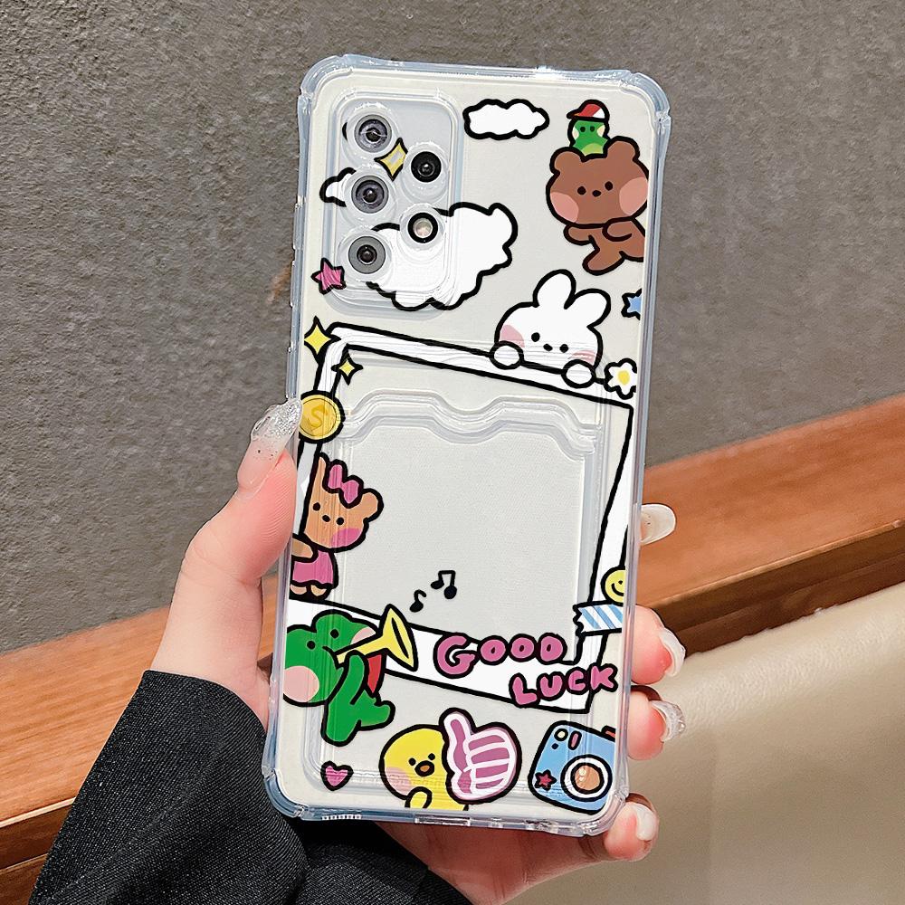 Silicone Cat Card Holder Case For Samsung A06 A05s A05 S24 Ultra S23 Plus S22 S21 S20 FE A10s A10 A04 A03s A04E A03 Funda Cover