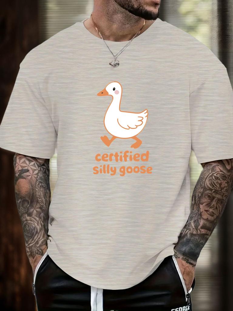 Mens Casual Tshirt Silly Goose Print Short Sleeve Round Neck Breathable Soft Oversized Fun Daily Wear Tee