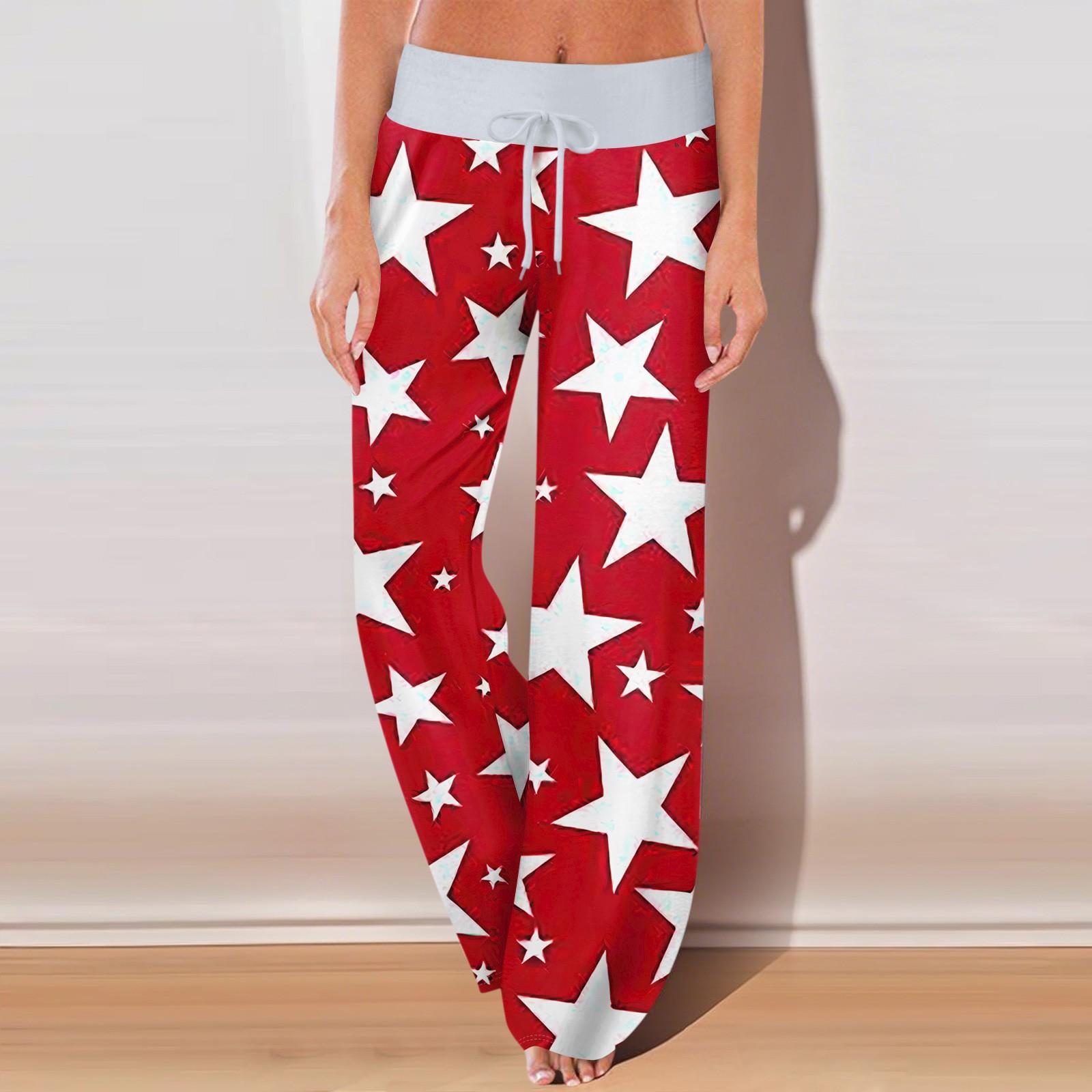 

Женские повседневные спортивные брюки с ретро-принтами, идеально подходящие для Дня независимости, с карманами и удлиненной длиной. S