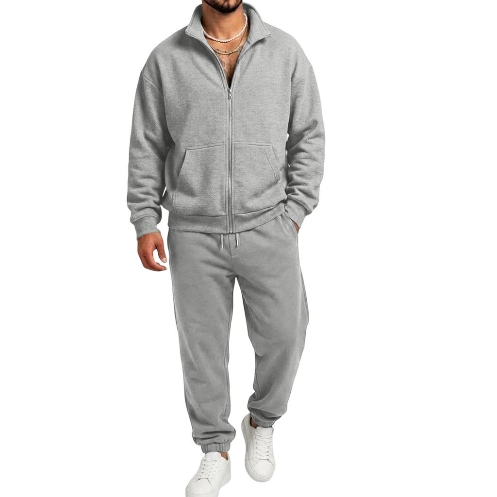 Men's Casual Zip-Up Sweatshirt with Pockets and Stand Collar, Long Sleeve Athletic Track Suit