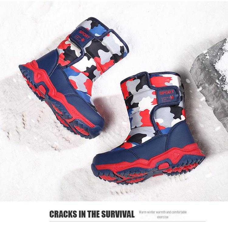 2024 Cizme de zăpadă de catifea și calde de iarnă, de camuflaj, pentru copii medii și mari