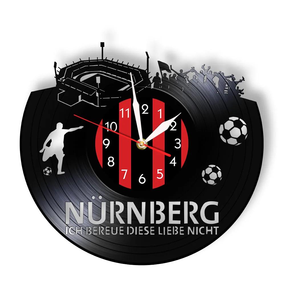 

Nurnberg Football Stadium Vinyl Record Wall Clock Office Room Decor Deutschland City Skyline Travelling Vinyl Disks Craft Clock