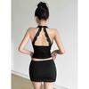 # Sisjuly# Cool Street All Black Sexy Bi Spare Beauty Back Hollow out Silm Swing Collar Sling Female Fashion