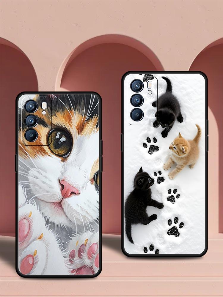 Cute Cat Phone Case For Oppo Reno 13 12 11 10 7 F Find X5 X6 A98 A80 A79 A78 A57 A54 A31 A17 Pro 5G Soft TPU Cover Fundas Capas
