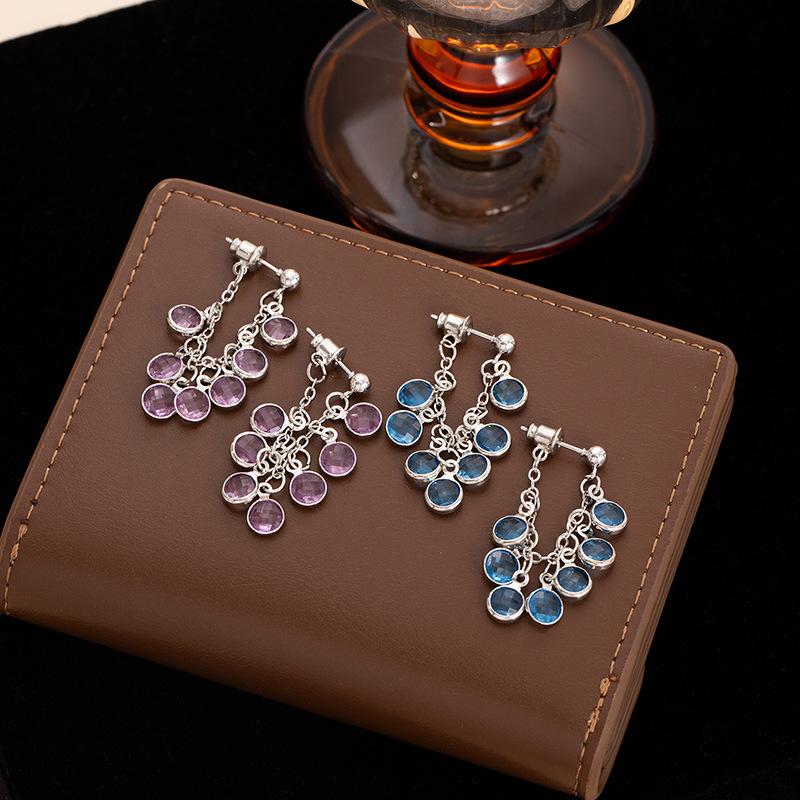 Suitable For Spring And Summer Flash Grape String Fringed Earrings, High-End Rear-Hanging Stud Earrings, Light Luxury And Beautiful Earrings, Women