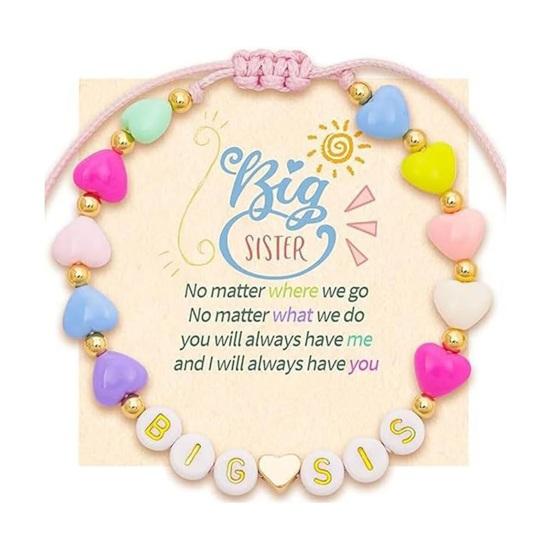 Yousheng Sister Friendship Bracelet Adjustable Beaded Bohemian Bracelet Colorful Polymer Clay Beads Big Sis Bracelet Gift for Women Friends 3