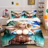 Blonde Bikini Beach Anime Art Bedding Duvet Cover Set (1*Duvet Cover 2*Pillowcases, Without Duvet Insert)