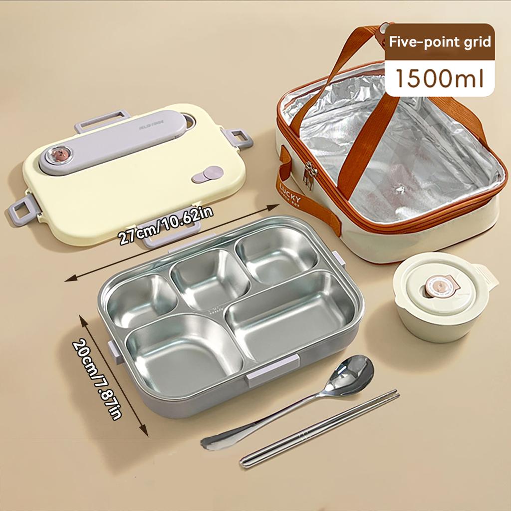WORTHBUY Microwave 304 Stainless Steel Bento Lunch Box For Student 1500Ml Detachable Large Capacity Sealed Food Container Set