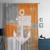 Retro Abstrakt Målning Skepp Ankare Orange Fönster Tyllgardiner för Vardagsrum Sovrum Hotell Lyxig Dekoration Genomskinliga Gardiner