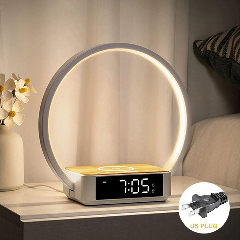 Bedside Night Light with Alarm Clock For Bedroom Touch Lamp with Wireless Charger Dimmable Wake Up Light For Birthday Gifts