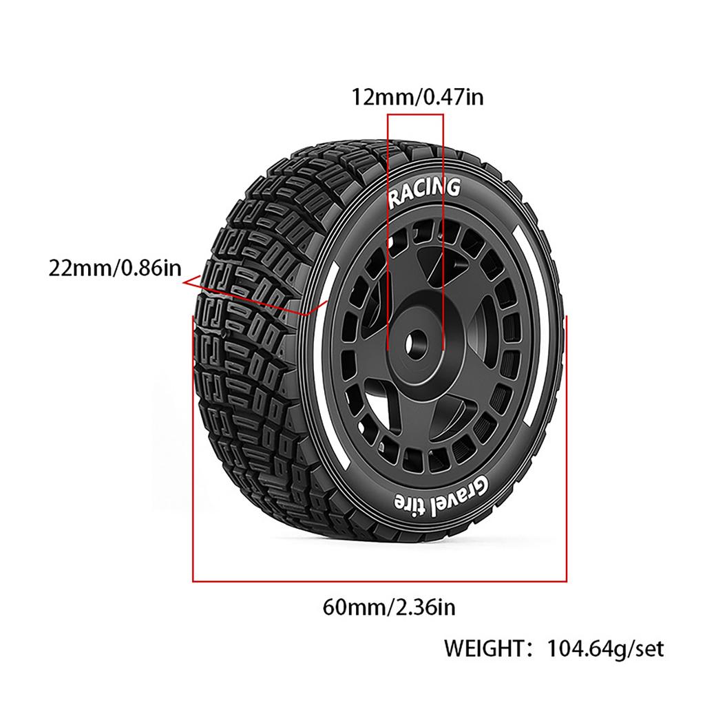 4pcs 60*22mm Wheel Rim & Tire Set for 1/14 MJX Hyper Go 14301 14302 14303 14304 RC Rally Off-Road Buggy Upgrade Accessories