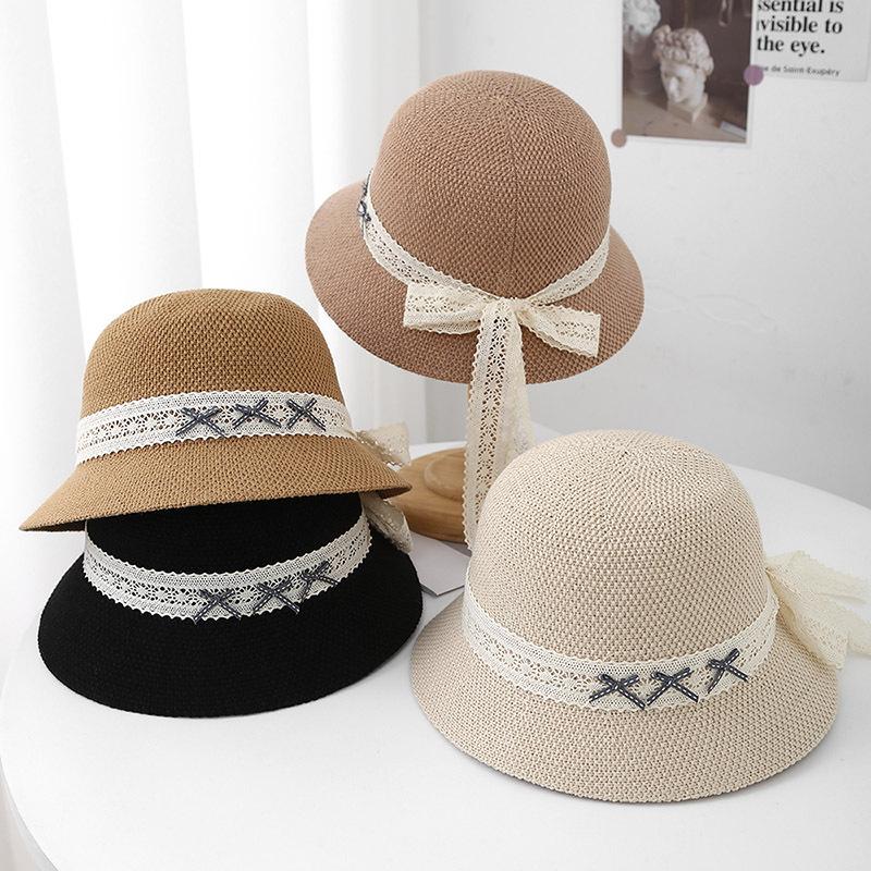 New fashion casual bow decorative webbing straw hat outdoor travel breathable small fresh sunshade sunscreen hat