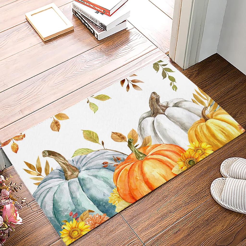 VIKAMA Autumn Harvest Pumpkin Maple Leaf Absorbent Doormat Indoor Outdoor Non-slip Entrance Small Rugs Home Decoration