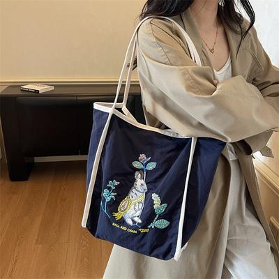 2025 Autumn New Embroidered Nylon Tote Bag Commuter Large Capacity Niche Design Fashion Shoulder Bag Shopping Bag