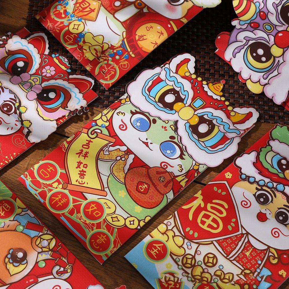 6pcs/set Lion Dance Red Envelope Cartoon Lucky Money Bag Cute Hongbao  Spring Festival
