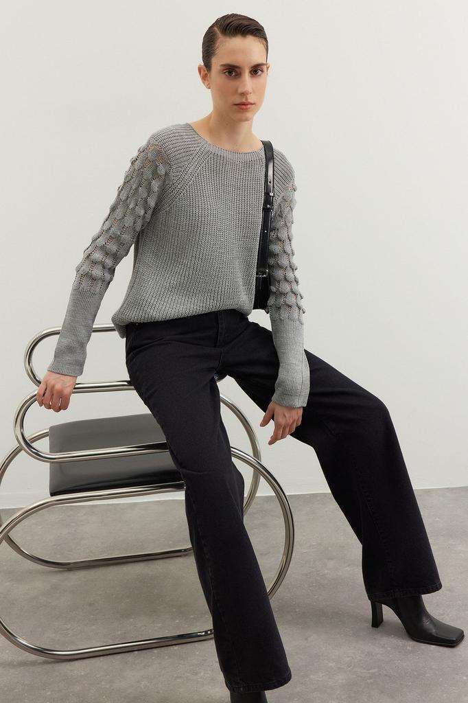 Women's Fashionable Stylish Sweater Mint Textured Crew Neck Knitwear Sweater