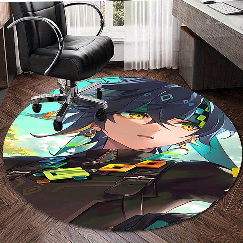 1pc Genshin Impact Kinich1 Design Printed Area Round Carpet for Bedroom Living Room Home Decor Rugs Mat Non Slip Mat Rug for Bedside