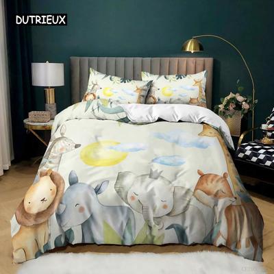Animal Duvet Cover Set Queen Cute African Animal Print Twin Bedding Set Microfiber Colorful Jungle Animals Zoo Party Quilt Cover