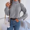 Women's 2023 Autumn/Winter Casual High Neck Cable Knit Long Sleeve Pullover Sweater