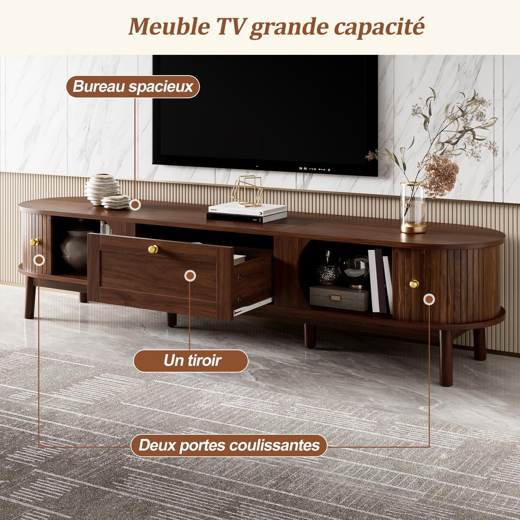 Modern TV Stand made of Solid Wood with Drawers, Classic Rounded Corners, Sturdy Wooden Legs, TV Stand with Storage Space for the Living Room.
