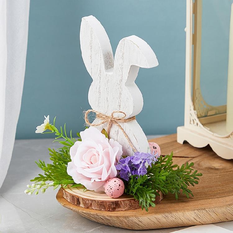 Easters Rabbit Wood Ornament Cartoon Rabbit Wood Crafts for Easters Home Party Desktop Decoration