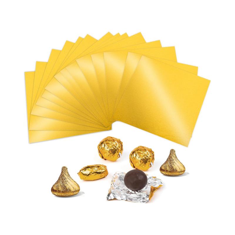 100 Pcs, 20*20 Cm/7.87*7.87 Inches, Gold Aluminum Foil, Candy Wrapping Paper, Square, Candy Lollipop Paper, for DIY Candy and Chocolate Wrapping