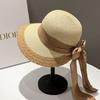 Spring and Summer Eaves Lace Satin Bow Fisherman Hat Children Simple Travel Sunscreen Sunshade Straw Sun Hat