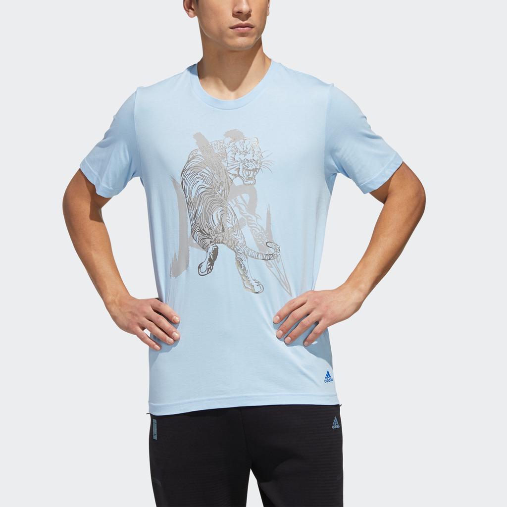 Adidas Graphic Tee Martial Arts Series Men Tops Blue GF4057