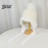 Cozy Autumn Winter Hat Women Knitted Earflap Hat Fuzzy Trim Pompom Soft Warm Stylish Travel Cap Knit for Outdoor Cycling Cold Weather Daily