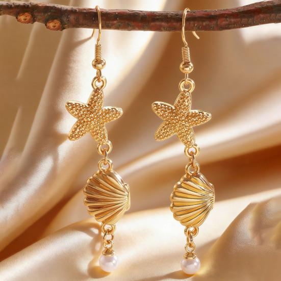 Seashell Starfish Necklace Earrings Bracelet Jewelry Set Elegant Ocean-Themed 3-Piece Beach Vacation Gift for Women