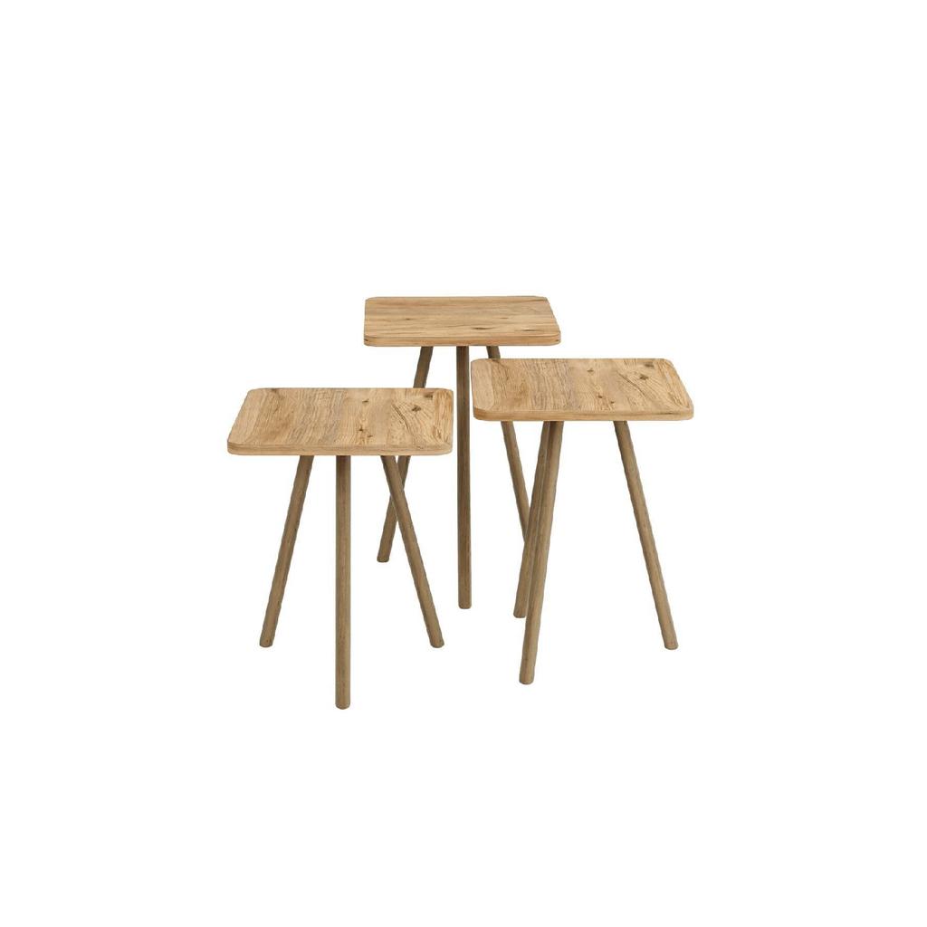 Triple Nesting Coffee Table Wooden Legs Square Design Pine Pattern