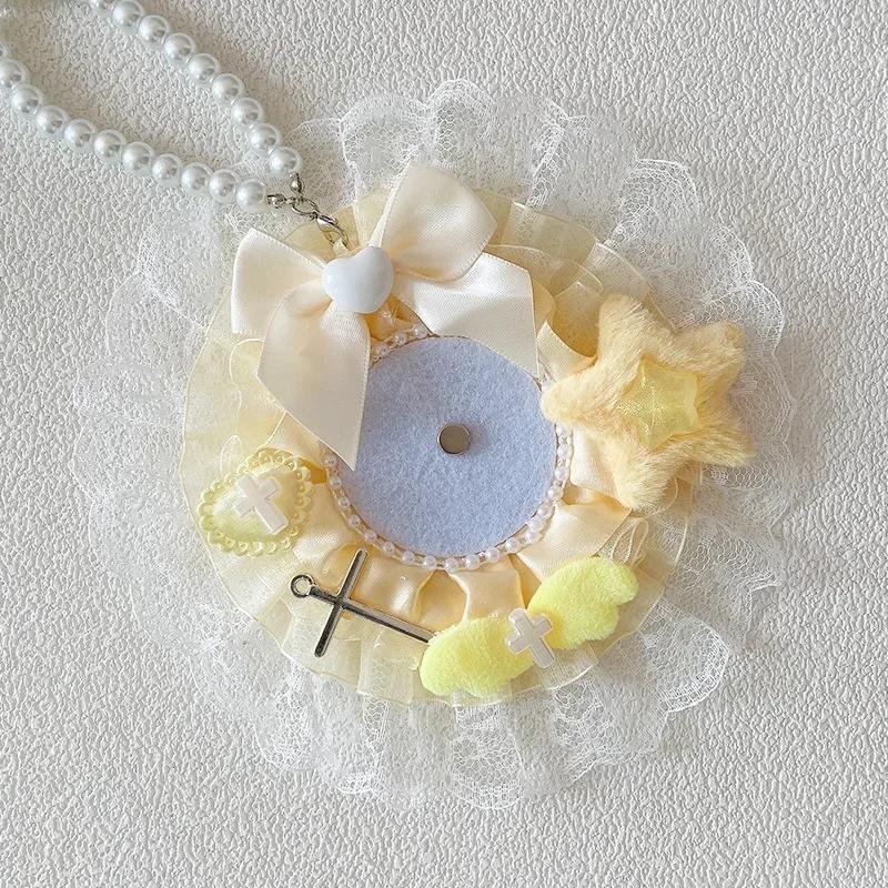 5.8cm Creative Design Kawaii Badge Pin Displaying Holder Sweet Lace Star Protector with Lanyard Fashoin Badge Clip Cover Case