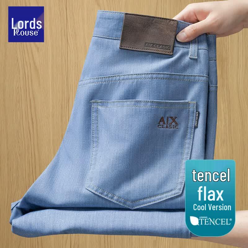 LUOZI Men s Premium Summer Linen Blend Loose Straight Jeans 35